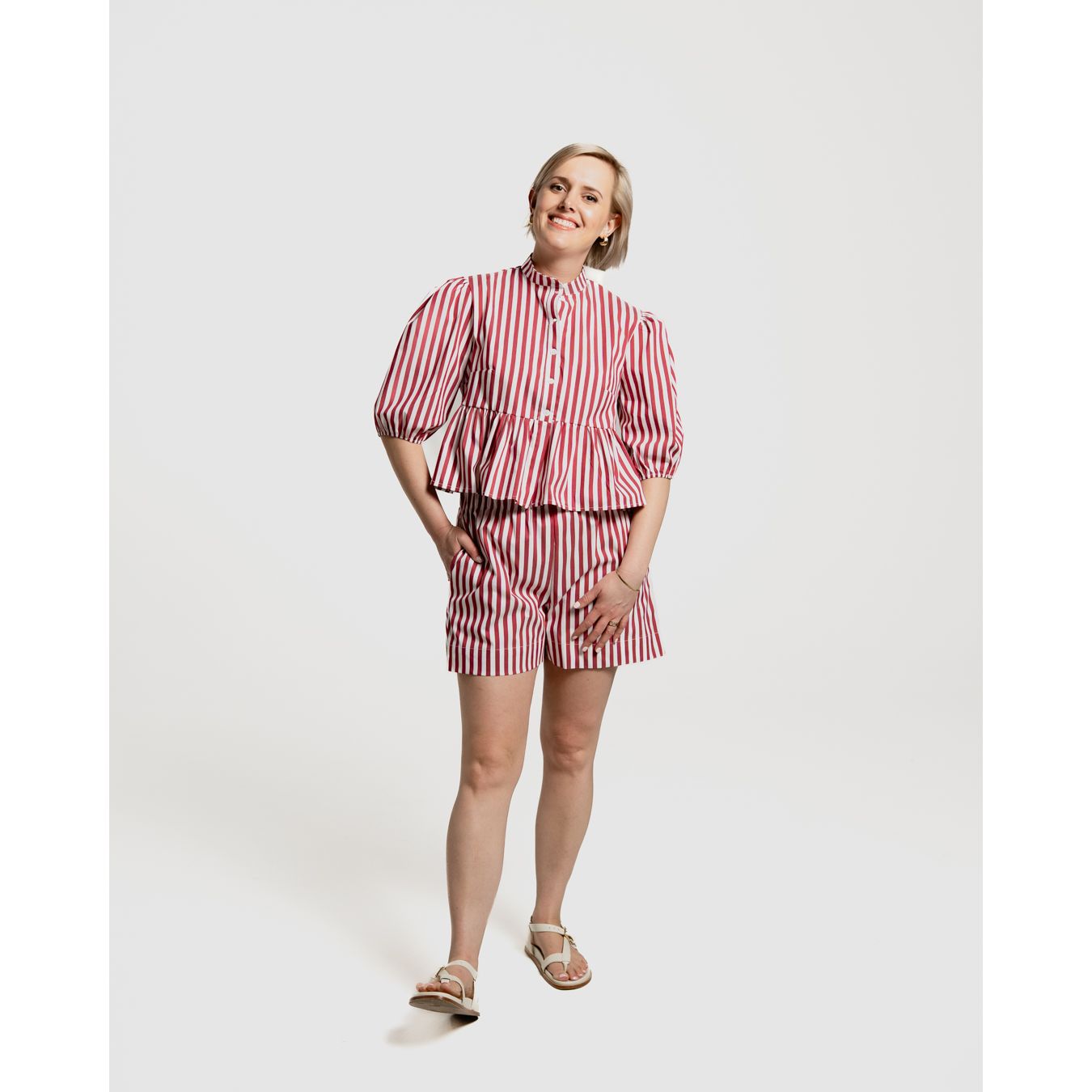 Peplum Blouse - Red and White Stripe