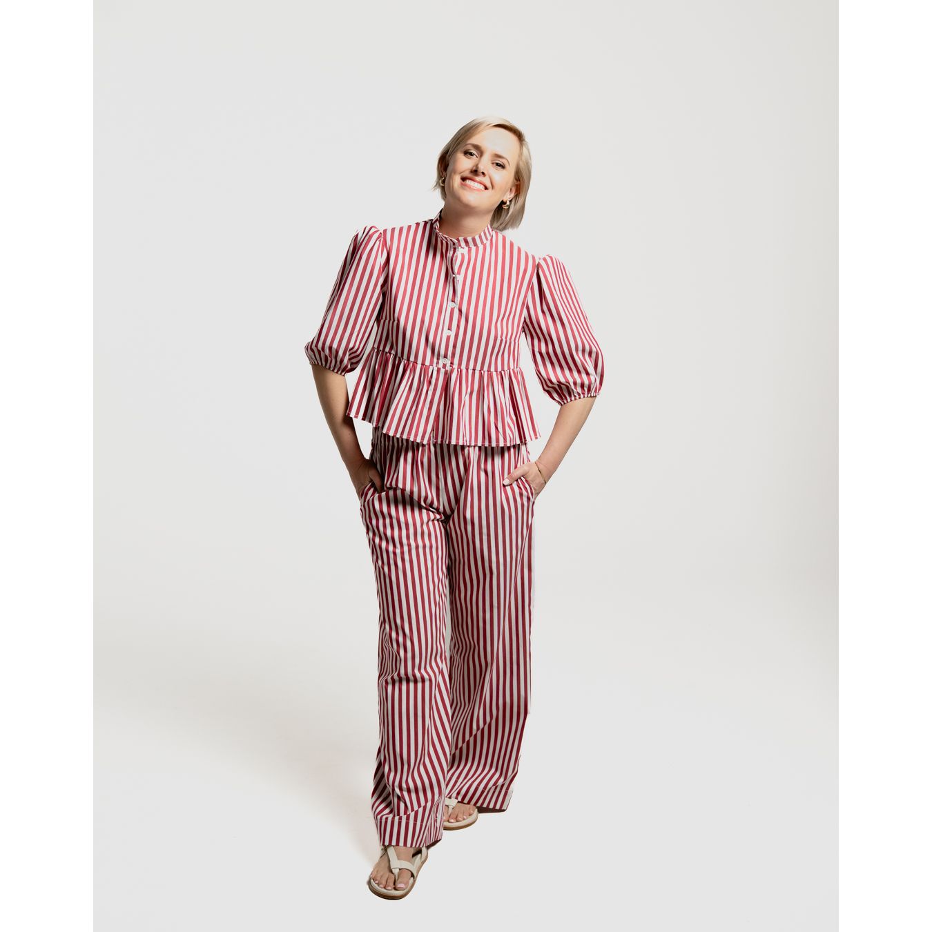 Peplum Blouse - Red and White Stripe