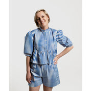 Peplum Blouse - Blue and White Stripe