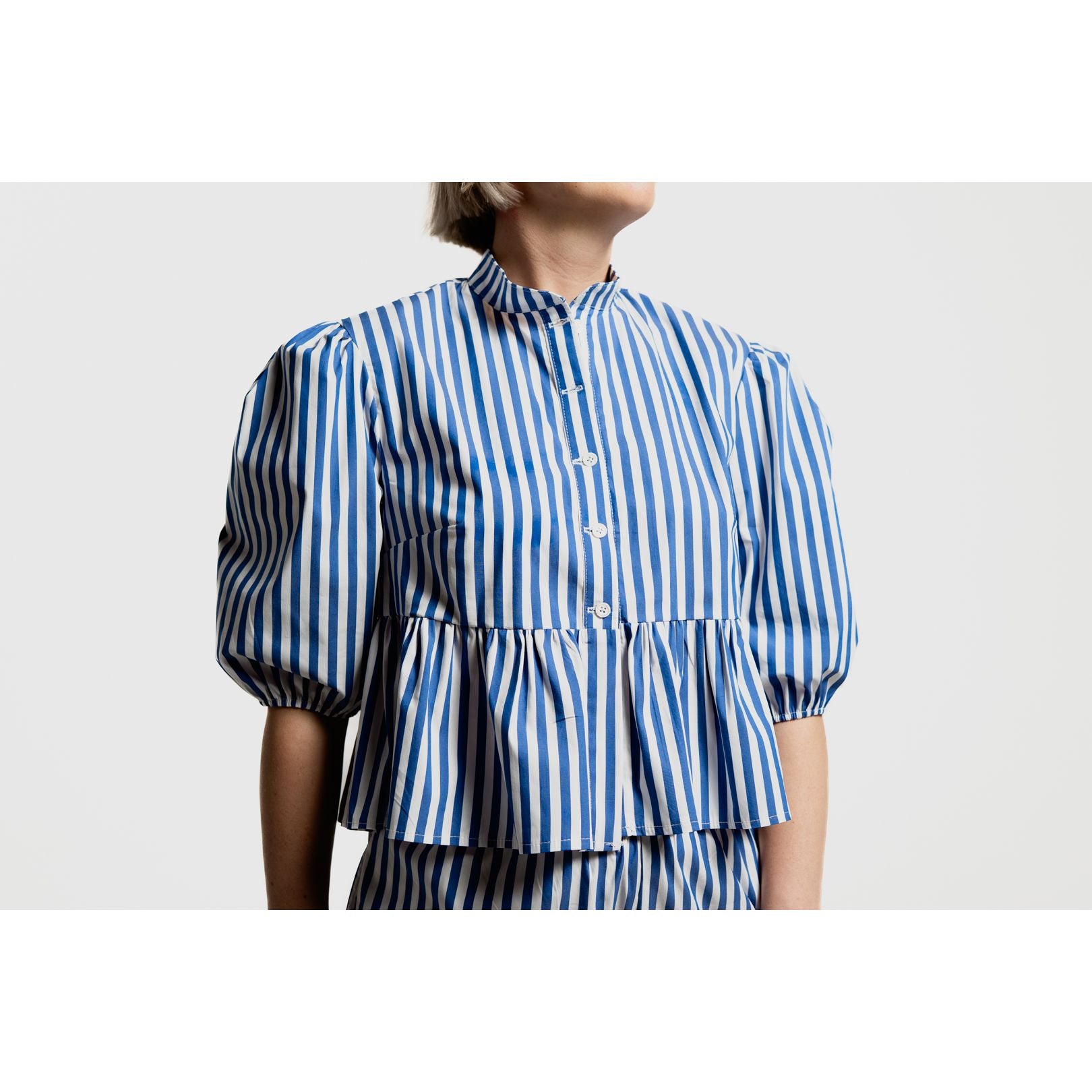 Peplum Blouse - Blue and White Stripe