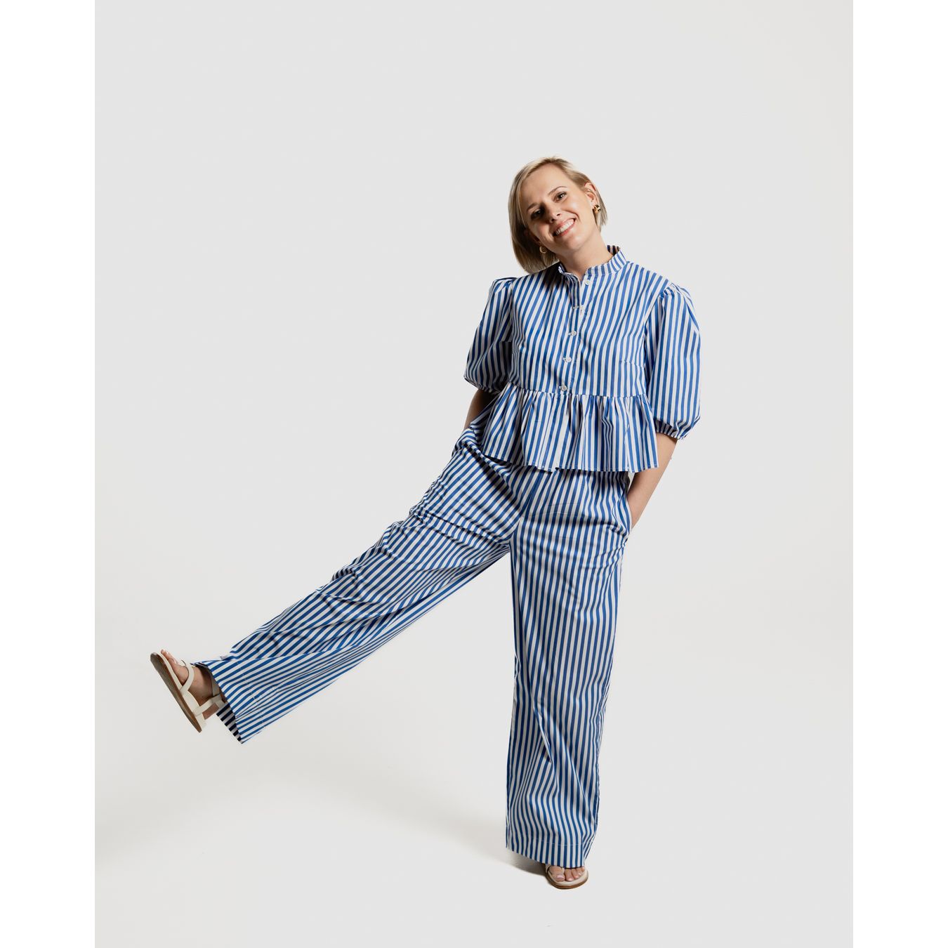 Peplum Blouse - Blue and White Stripe