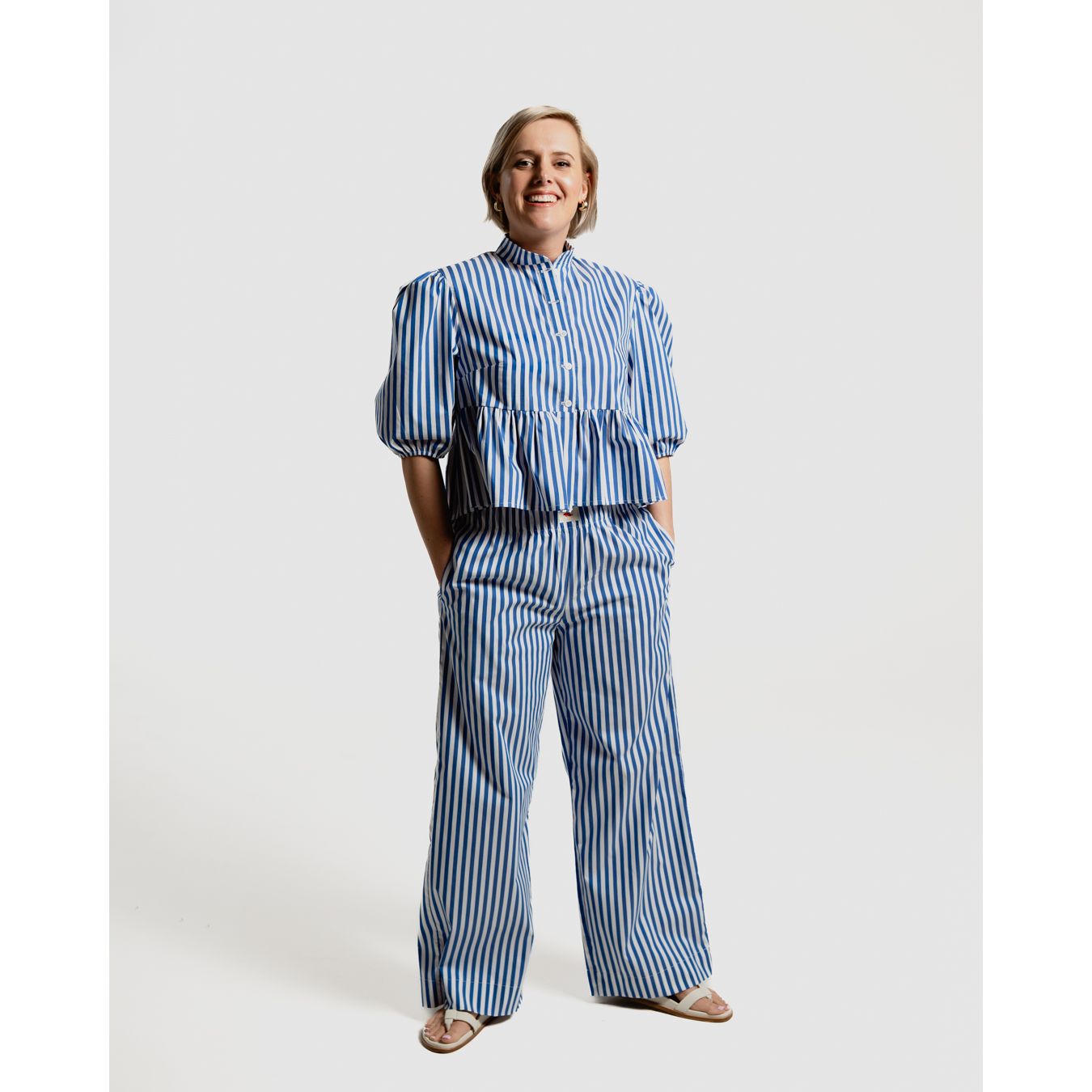 Peplum Blouse - Blue and White Stripe