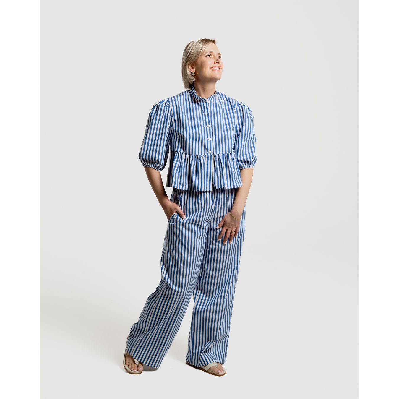 Striped Summer Pants - Blue and White