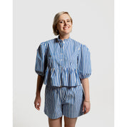 Peplum Blouse - Blue and White Stripe