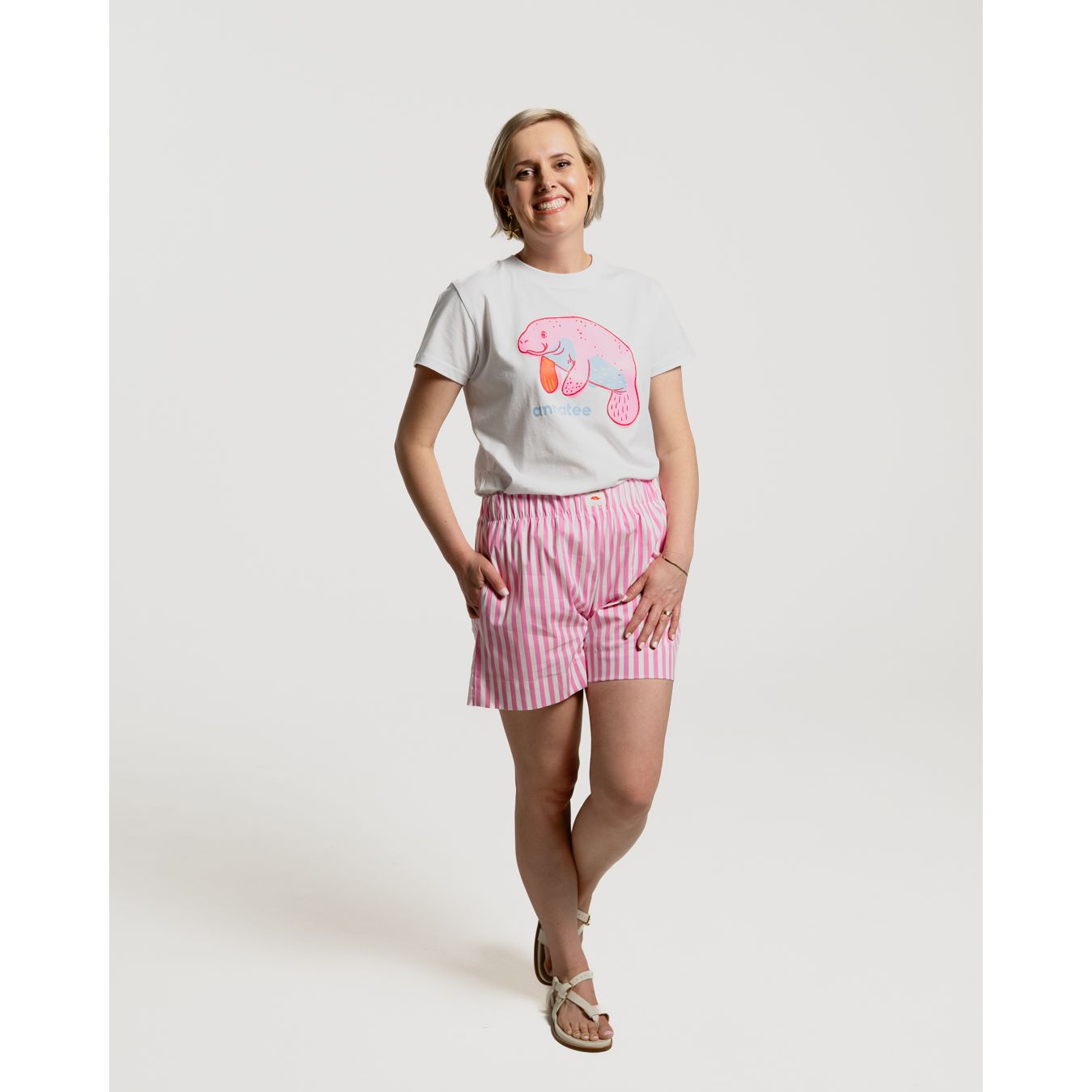 Striped Summer Shorts - Pink and White