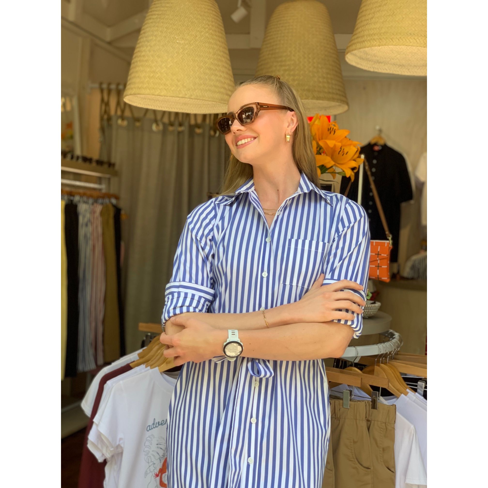 Shirt Dress - Blue and White Stripe