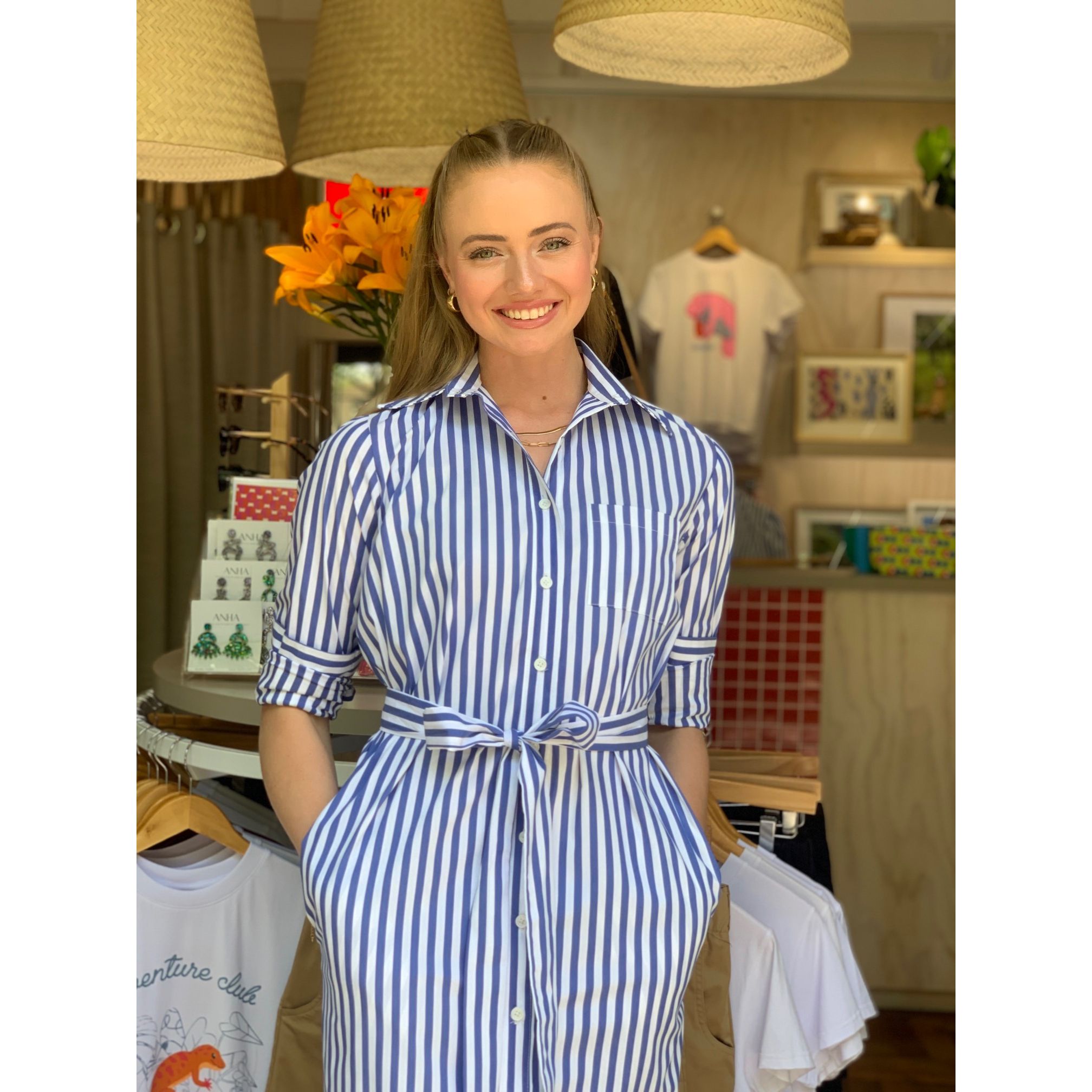 Shirt Dress - Blue and White Stripe