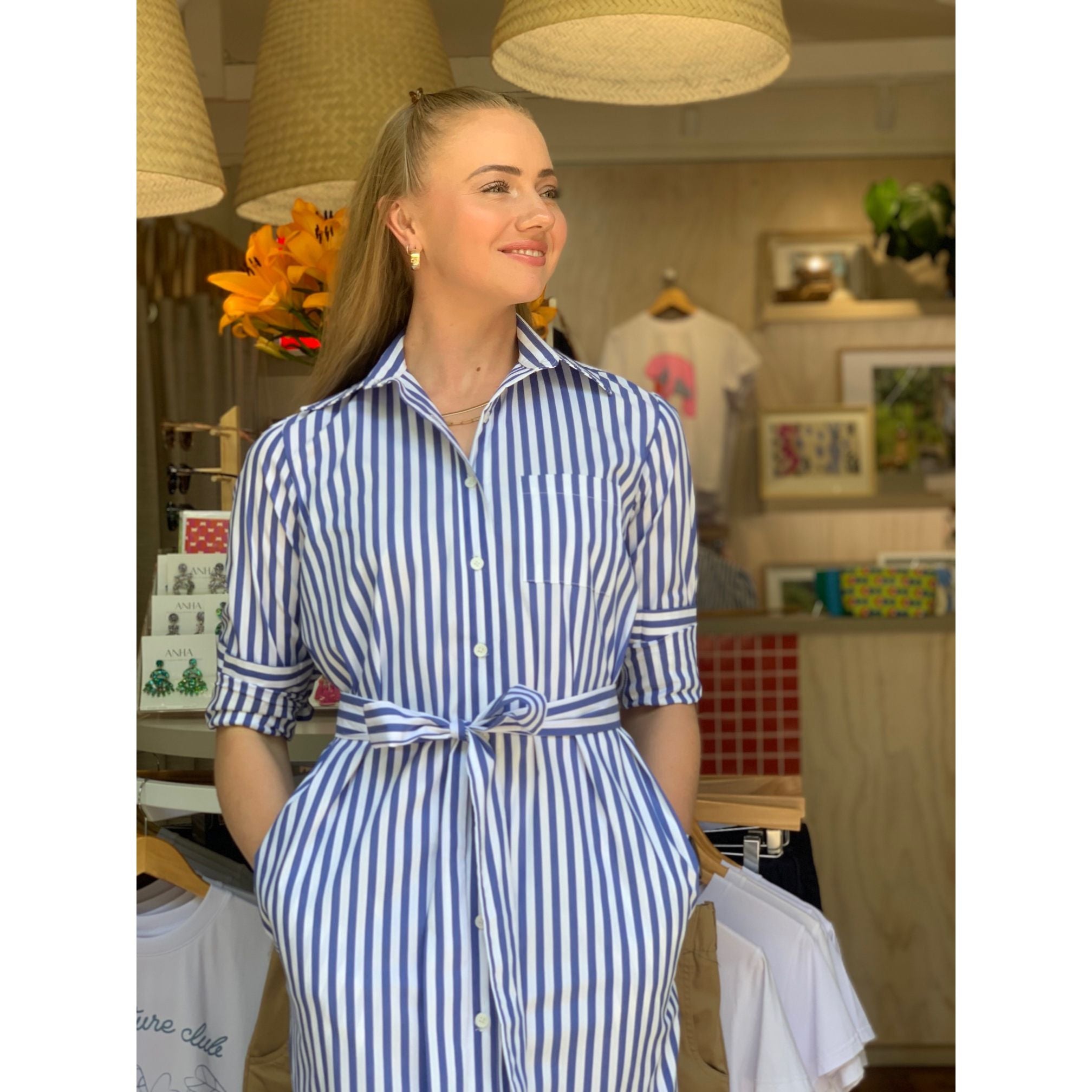 Shirt Dress - Blue and White Stripe