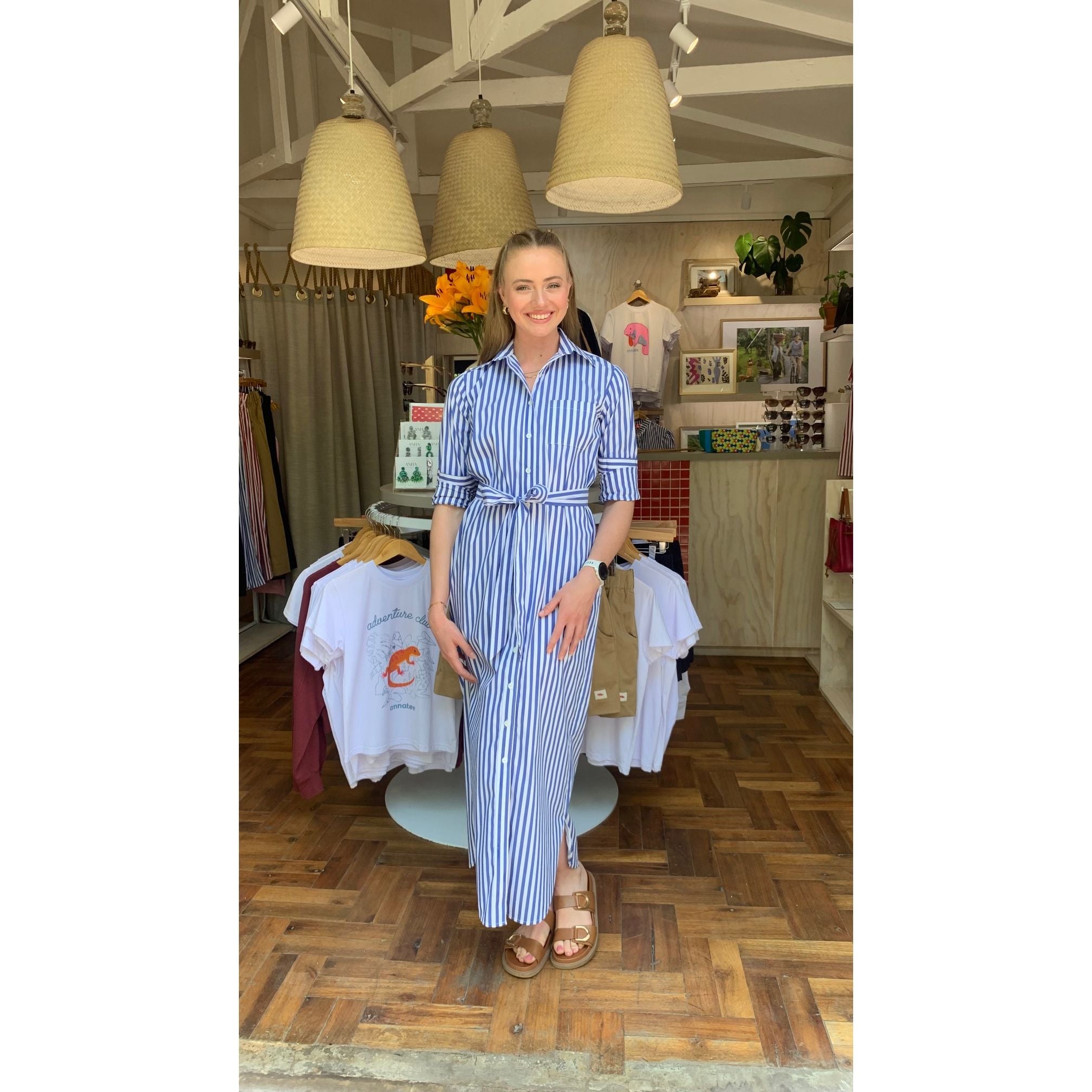 Shirt Dress - Blue and White Stripe