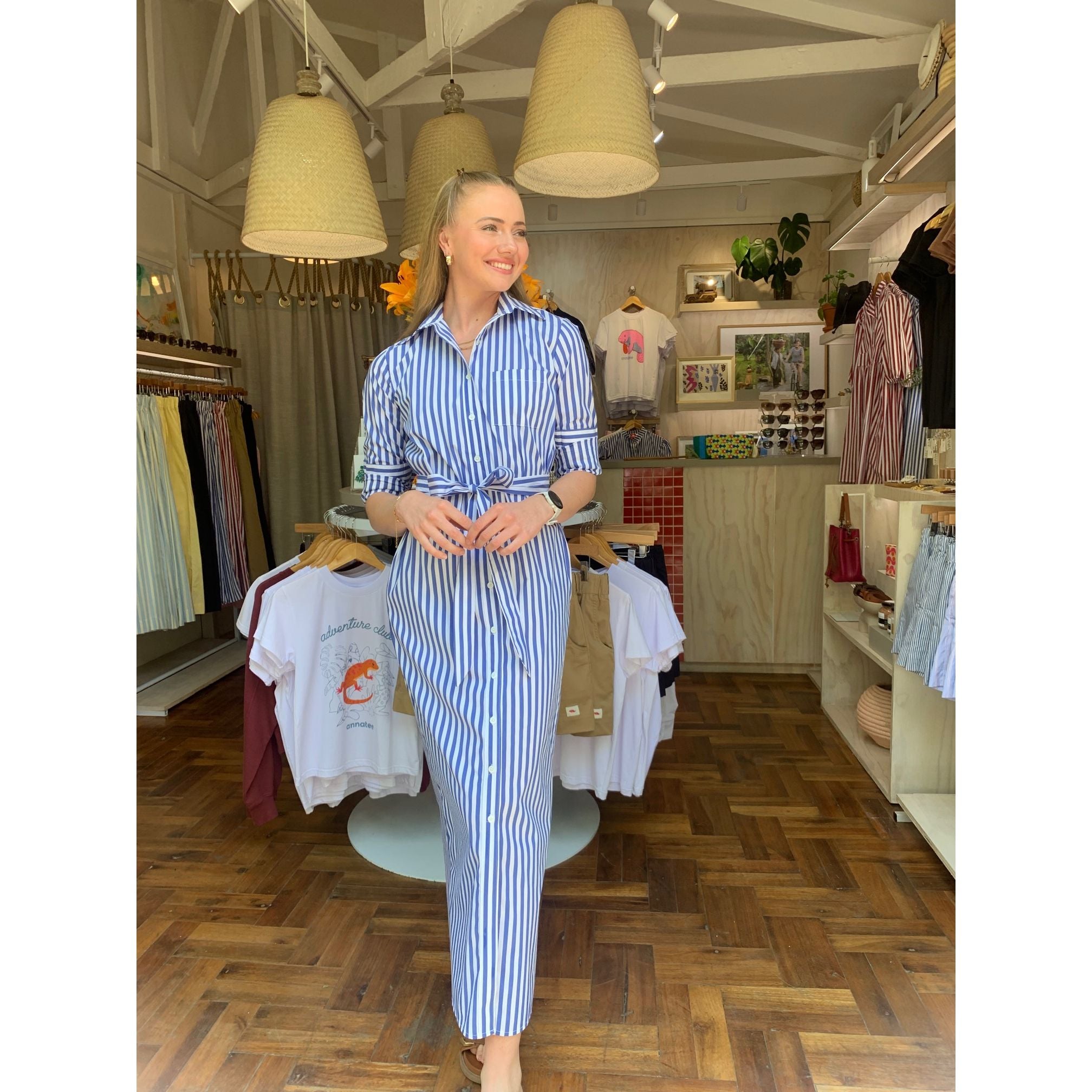 Shirt Dress - Blue and White Stripe