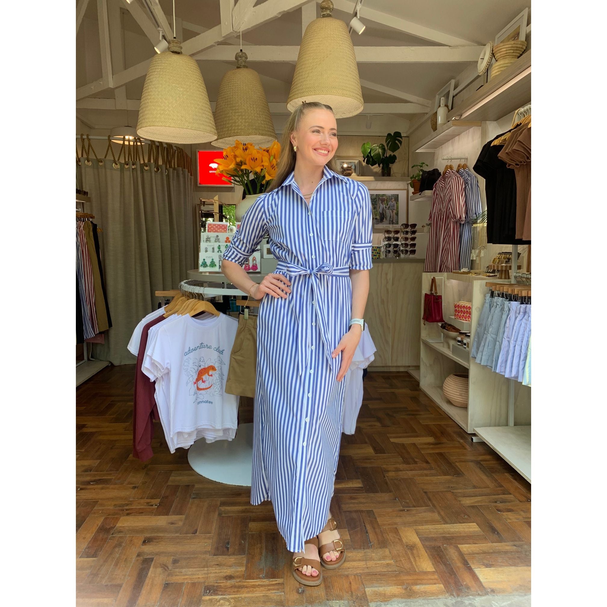 Shirt Dress - Blue and White Stripe