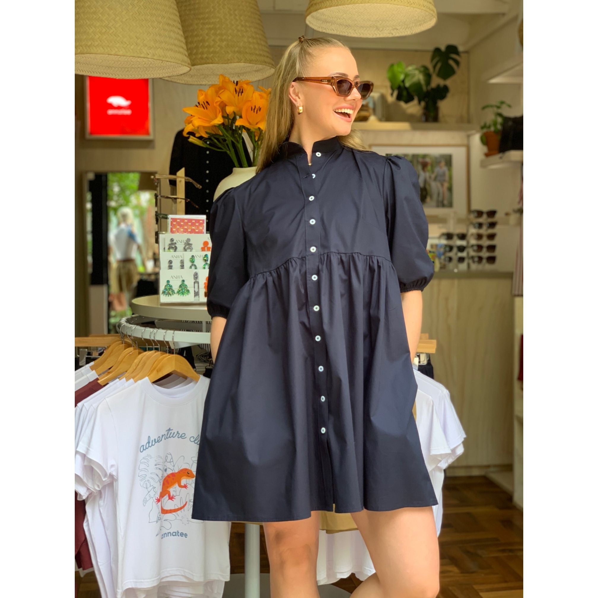 Cotton Poplin Dress - Navy