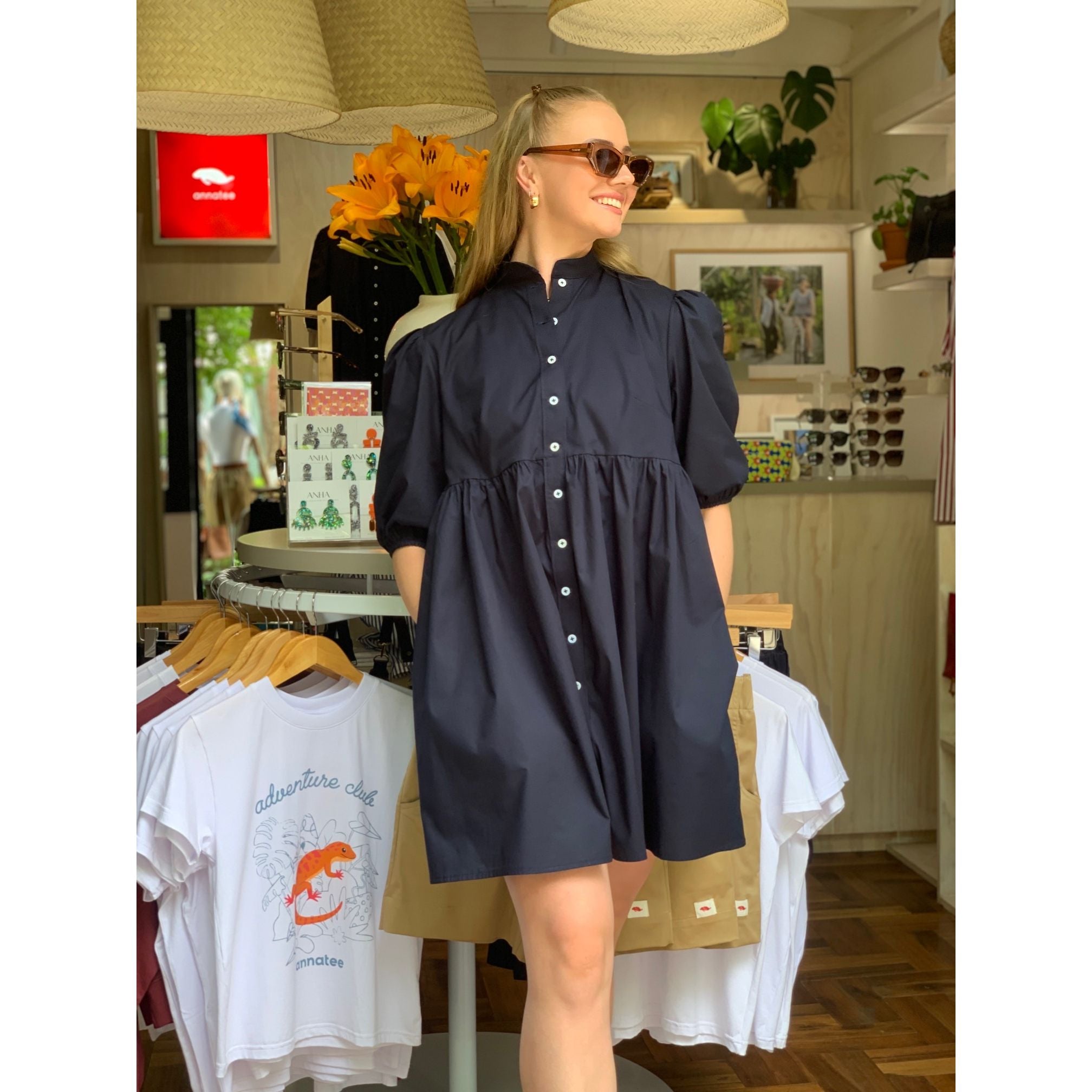 Cotton Poplin Dress - Navy