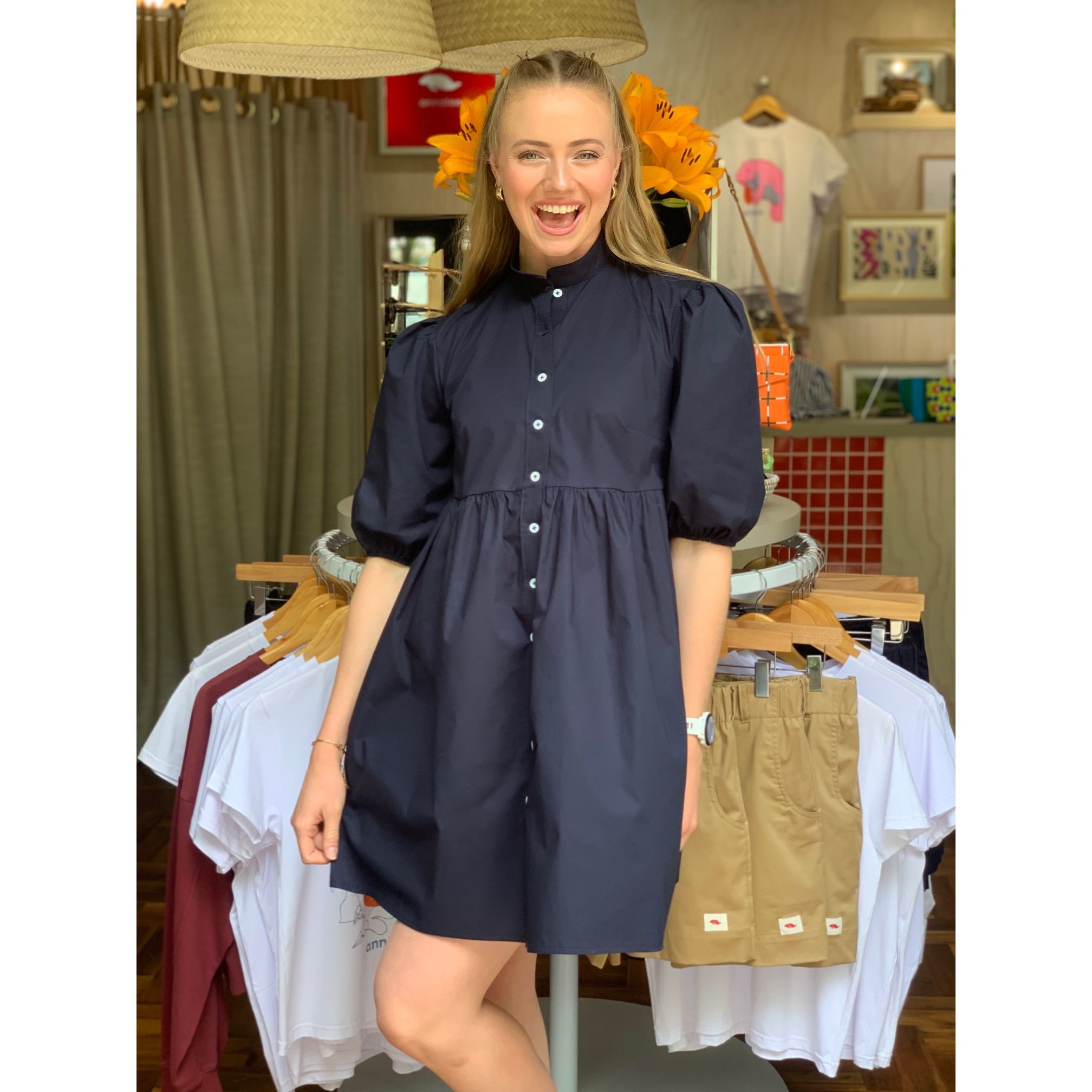 Cotton Poplin Dress - Navy