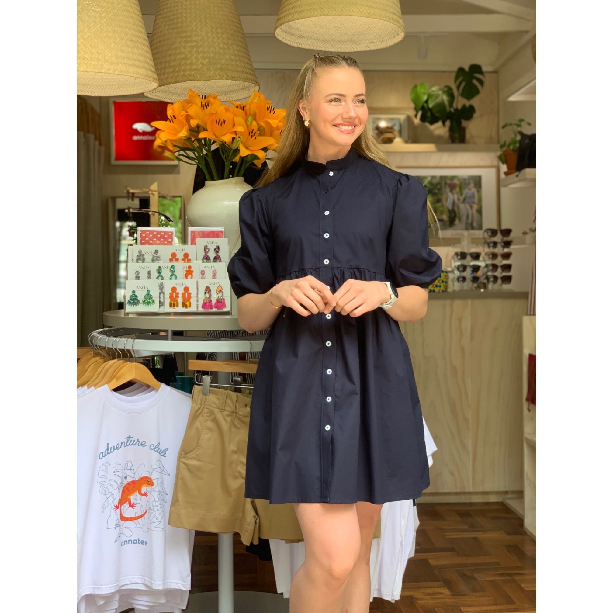 Cotton Poplin Dress - Navy