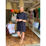 Cotton Poplin Dress - Navy
