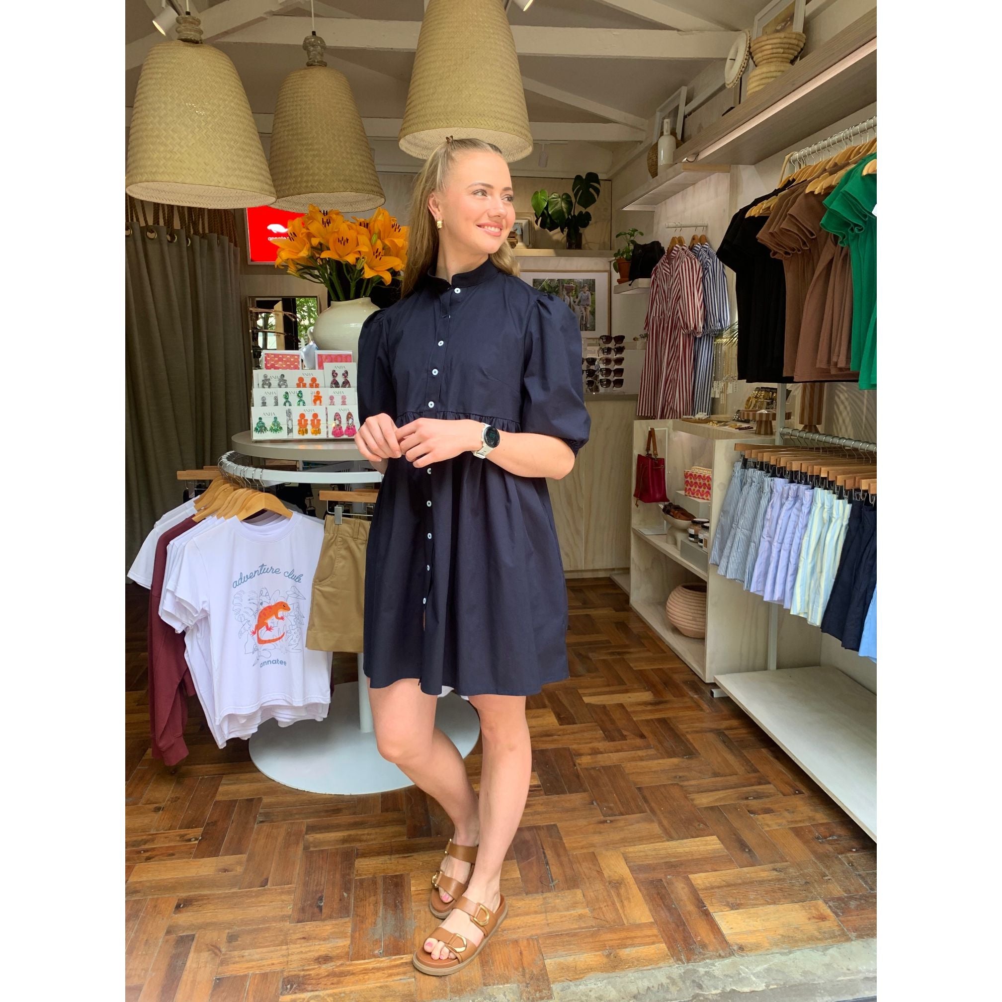 Cotton Poplin Dress - Navy