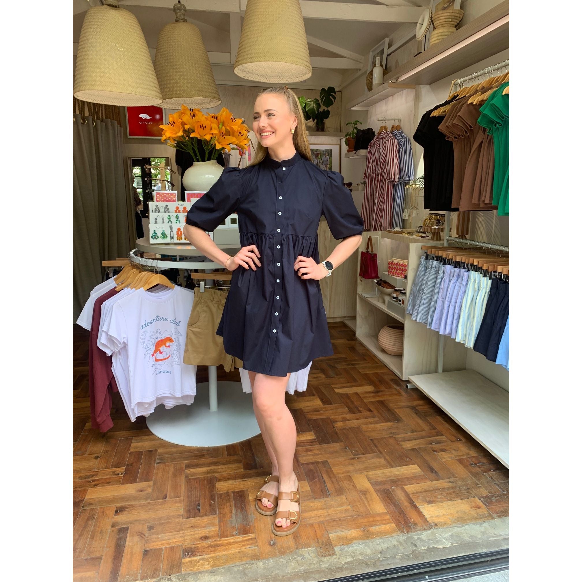 Cotton Poplin Dress - Navy