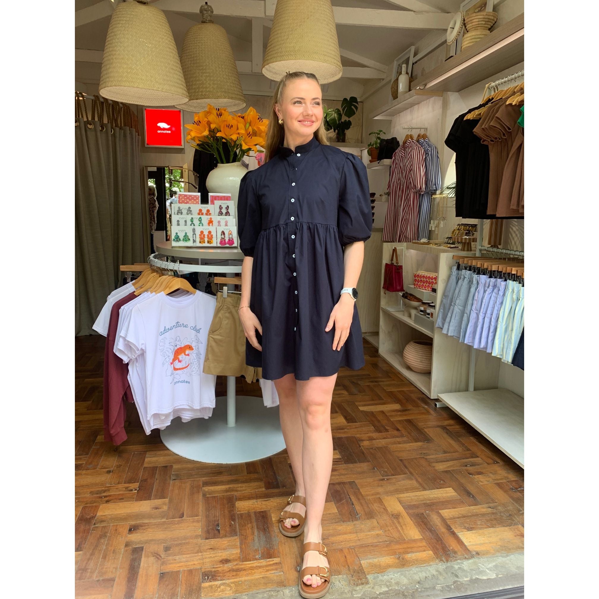 Cotton Poplin Dress - Navy