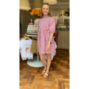 Cotton Poplin Dress - Red and White Stripe