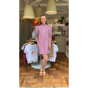 Cotton Poplin Dress - Red and White Stripe