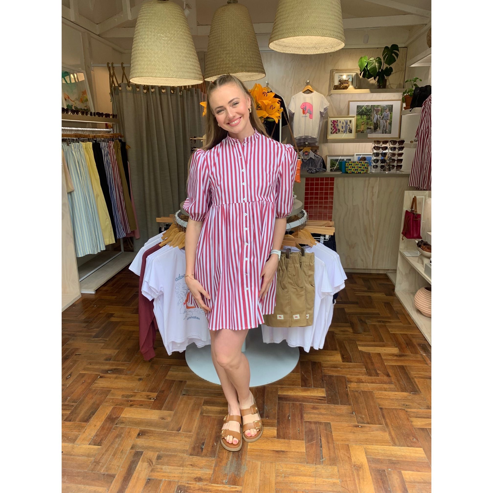 Cotton Poplin Dress - Red and White Stripe