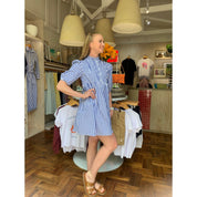 Cotton Poplin Dress - Blue and White Stripe