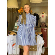 Cotton Poplin Dress - Blue and White Stripe