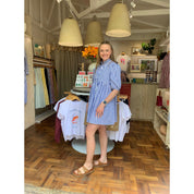 Cotton Poplin Dress - Blue and White Stripe