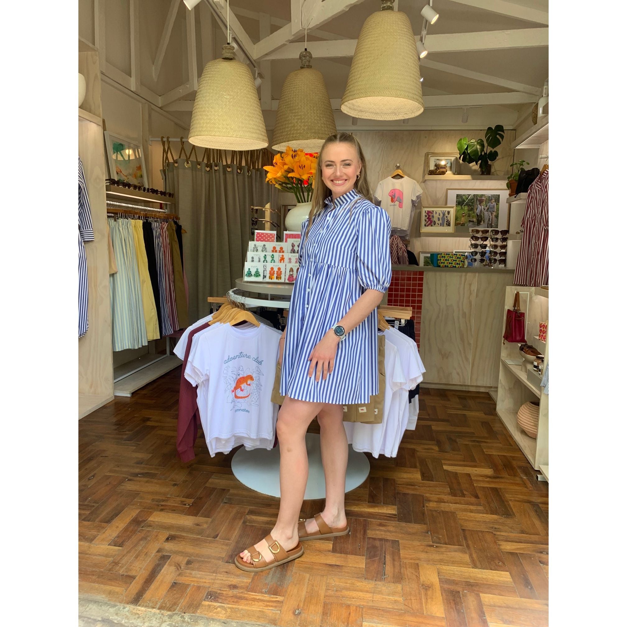 Cotton Poplin Dress - Blue and White Stripe